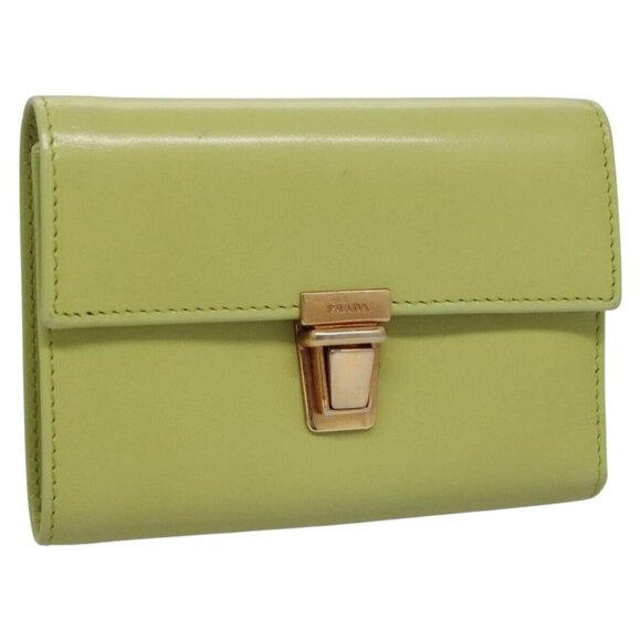 PRADA Wallet Leather Green Gold Auth 104498 - Picture 1 of 16